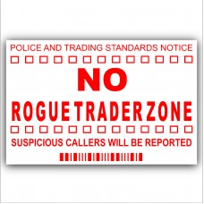 No Rogue Traders Zone-Red on White-Cold Callers,Salesman Calling Warning House Sticker-Self Adhesive Vinyl-Door or External Window Sign 